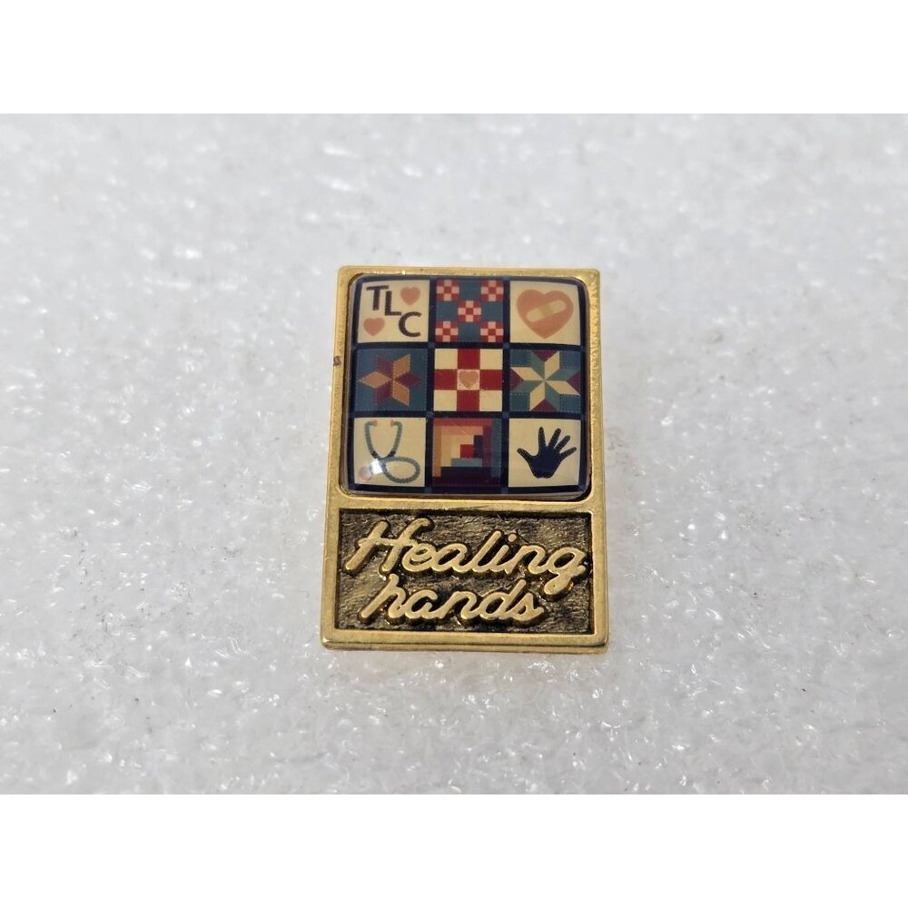 Healing Hands Roman Inc. Gold-Tone Pin With Quilt & Heart Design